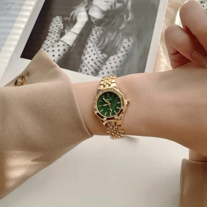 Women's Fashion Round Room Gold Steel Band Quartz Wristwatch Luxury Ladies Golden Watch for Women Clock Female Reloj