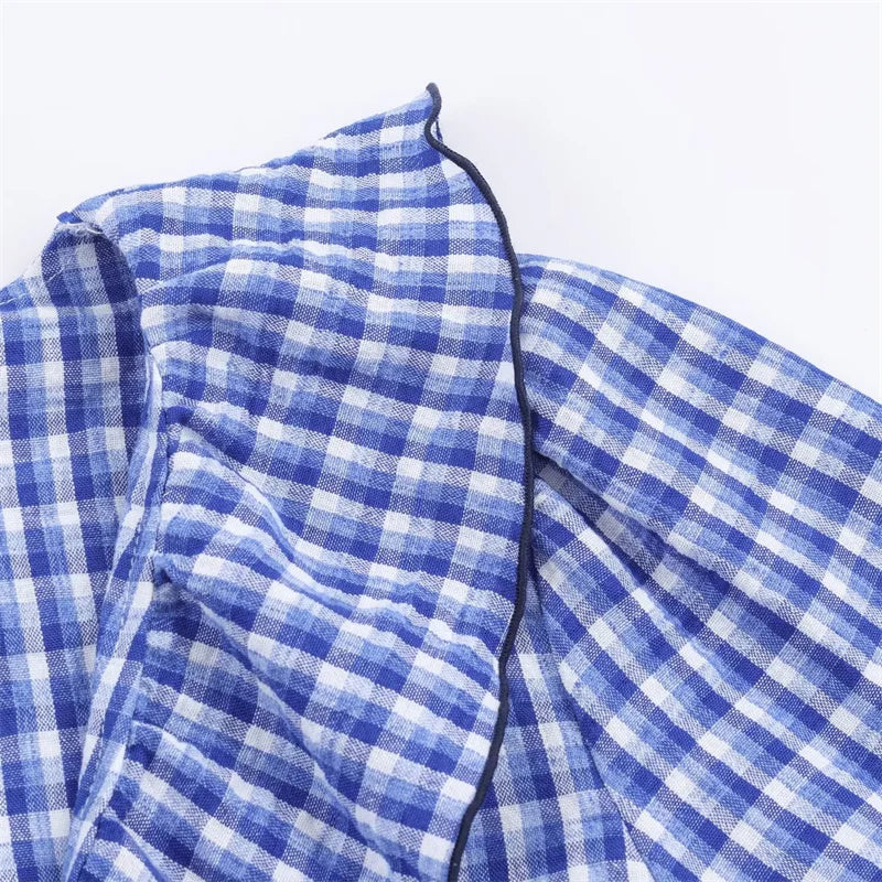 Elegant Fashion Chidori Plaid Ruffles Chiffon Shirt Spring 2025 Ruffled Neck Long Butterfly Sleeve Loose Tops Women's Clothing