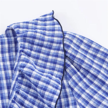 Elegant Fashion Chidori Plaid Ruffles Chiffon Shirt Spring 2025 Ruffled Neck Long Butterfly Sleeve Loose Tops Women's Clothing