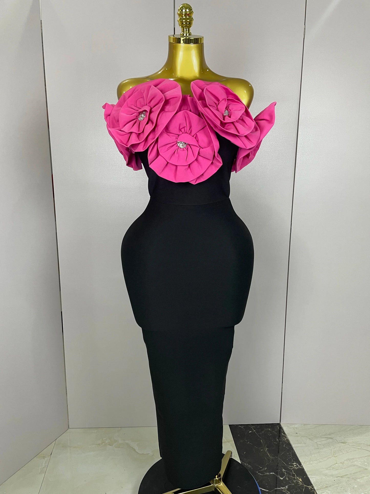 Red Flowers Sexy Off The Shoulder Ankle Lenght Bandage Dress Woman Birthday Party Vestido Wedding Party Outfit