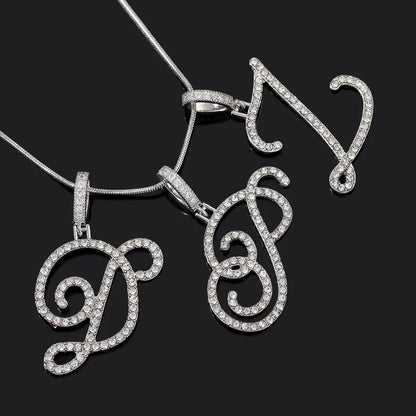 Fashion 26 Cursive Initial Letter Zircon Pendant Necklace For Women Shiny Crystal Alphabet Rope Chain Necklace Hip Hop Jewelry