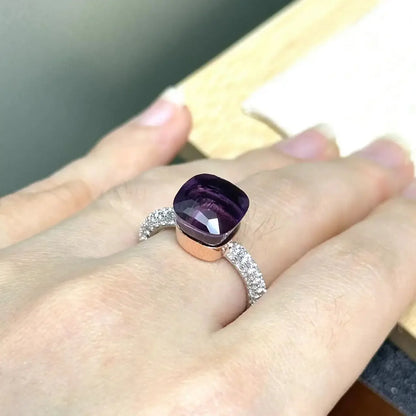 10.6mm S925 Ring Silver Rose Gold Metal 32 Colors Candy Style Zircon Crystal Ring for Women Fine Jewelry Party Gift Trendy Ring