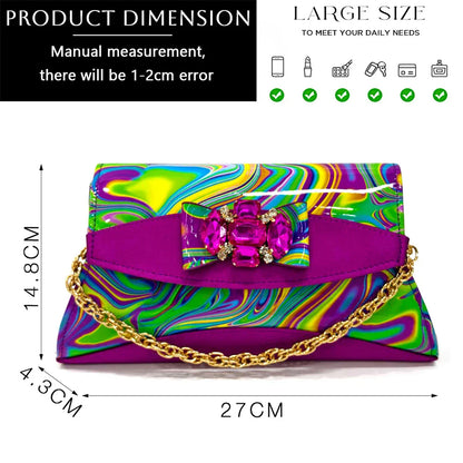 Fashion Purple Color Painted Rhinestones Elegant Peep Toe Sandals Shoes and Bag Set Italian Heels for Womens