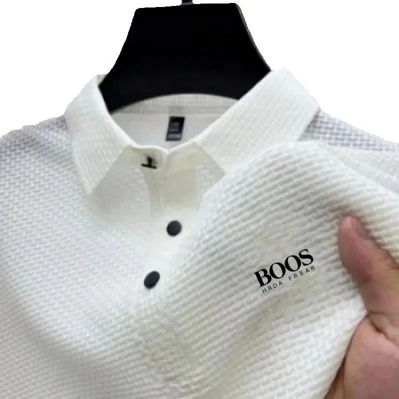 New men's high-quality ice silk short sleeved polo shirt for summer fashion, casual, comfortable, breathable and cool top