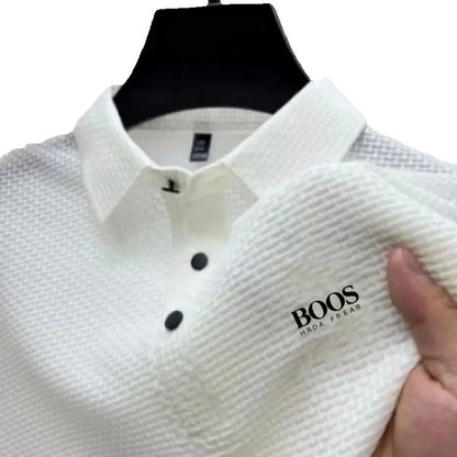 New men's high-quality ice silk short sleeved polo shirt for summer fashion, casual, comfortable, breathable and cool top