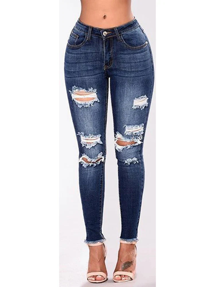 Women Stretch Skinny Ripped Jeans