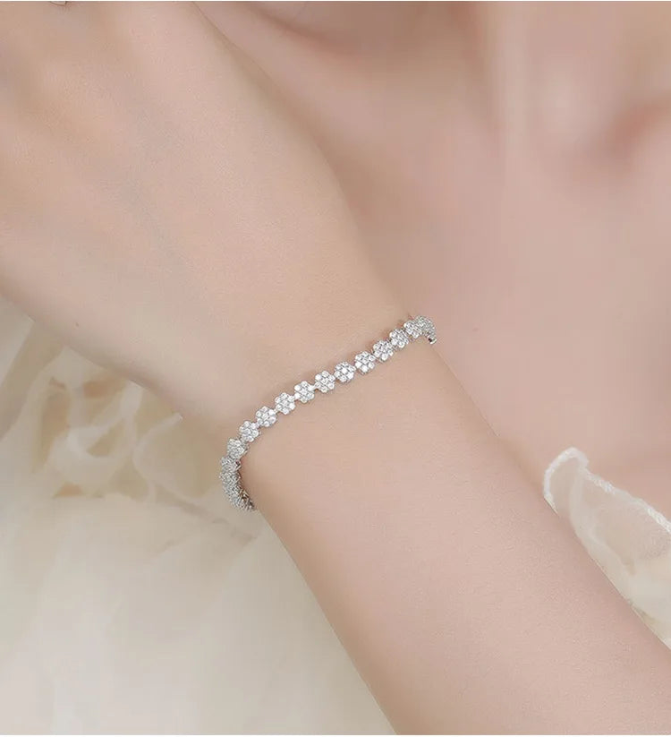Flower Full 1.5mm D Color Moissanite Diamond Tennis Bracelet for Women 925 Silver GRA Certified Bridal Wedding Bangle Gift