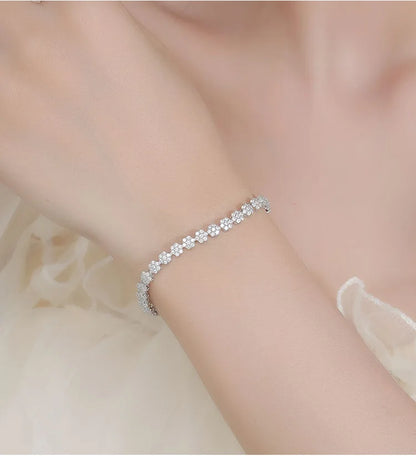 Flower Full 1.5mm D Color Moissanite Diamond Tennis Bracelet for Women 925 Silver GRA Certified Bridal Wedding Bangle Gift
