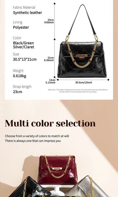 Women's Tote Bag 2026 Spring/Summer New Single Shoulder Bag Simple Black Diamond Grid Pattern Handbag
