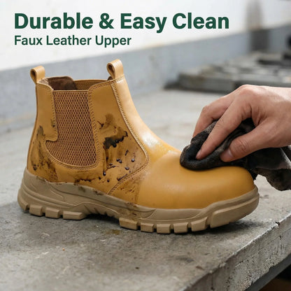Men Mid Top Safety Work Boots Water Repellent Steel Toe Anti Smash Anti Puncture Wear Resistant Non Slip Industrial Construction