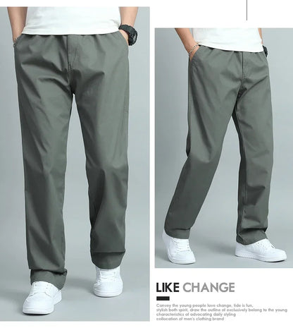 Men's 100% Cotton Cargo Pants Business Relaxed Fit Long Trousers Men Elastic Waist Drawstring Sweatpants Autumn Men Jogger Pants