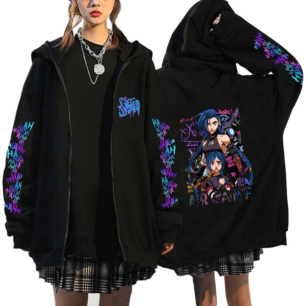 Hoodies Monkey Graffiti Zipper Jacket Harajuku Anime Arcane Boom Oversized Unisex Hip Hop Sweatshirt Casual Y2K Tops