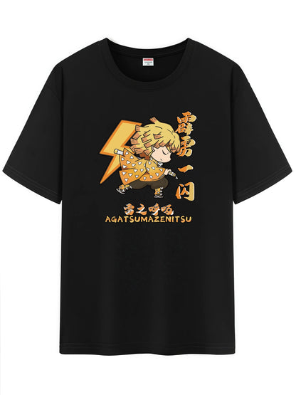Unisex Japanese Anime Pattern T-Shirt,Demon Slayer Character Tanjirou Nezuko Graphic Short Sleeve Regular Fix Tee Shirt