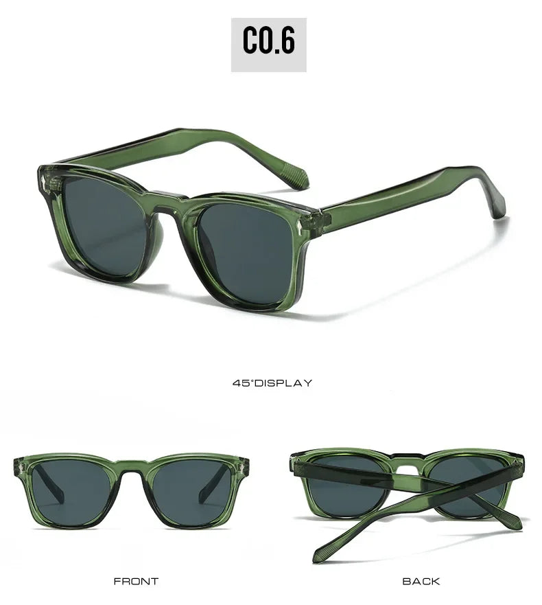 Retro Rivets Square Sunglasses Women Fashion Gradient Shades UV400 Men Green Black Sun Glasses