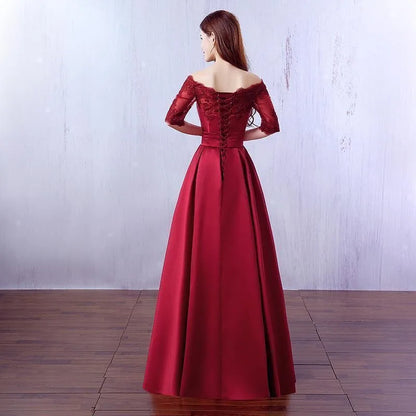 Luxury Lace Appliques Evening Dresses Elegant Satin A Line Embroidery Lace Up Prom Gowns Formal Party Vestido De Gala For Bride
