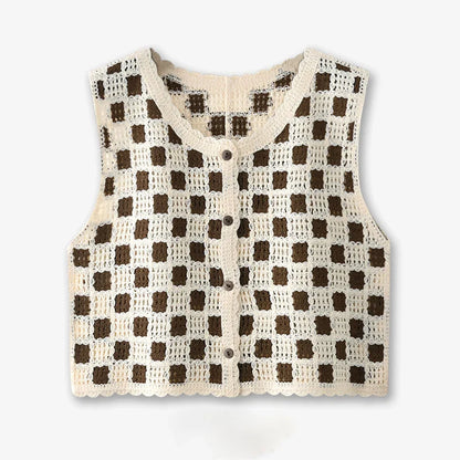 Floral Crochet Vest for Women Openwork Button Front Sleeveless Jacket Waistcoat Bohemian Summer Beach Vacation Outfit