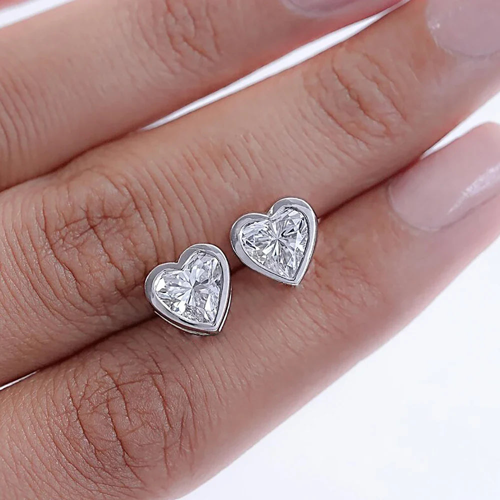 5mm Heart Cut Moissanite Solitaire Stud Earrings for Women Bezel Set Diamond 925 Sterling Silver Earring Jewelry Gift for Her