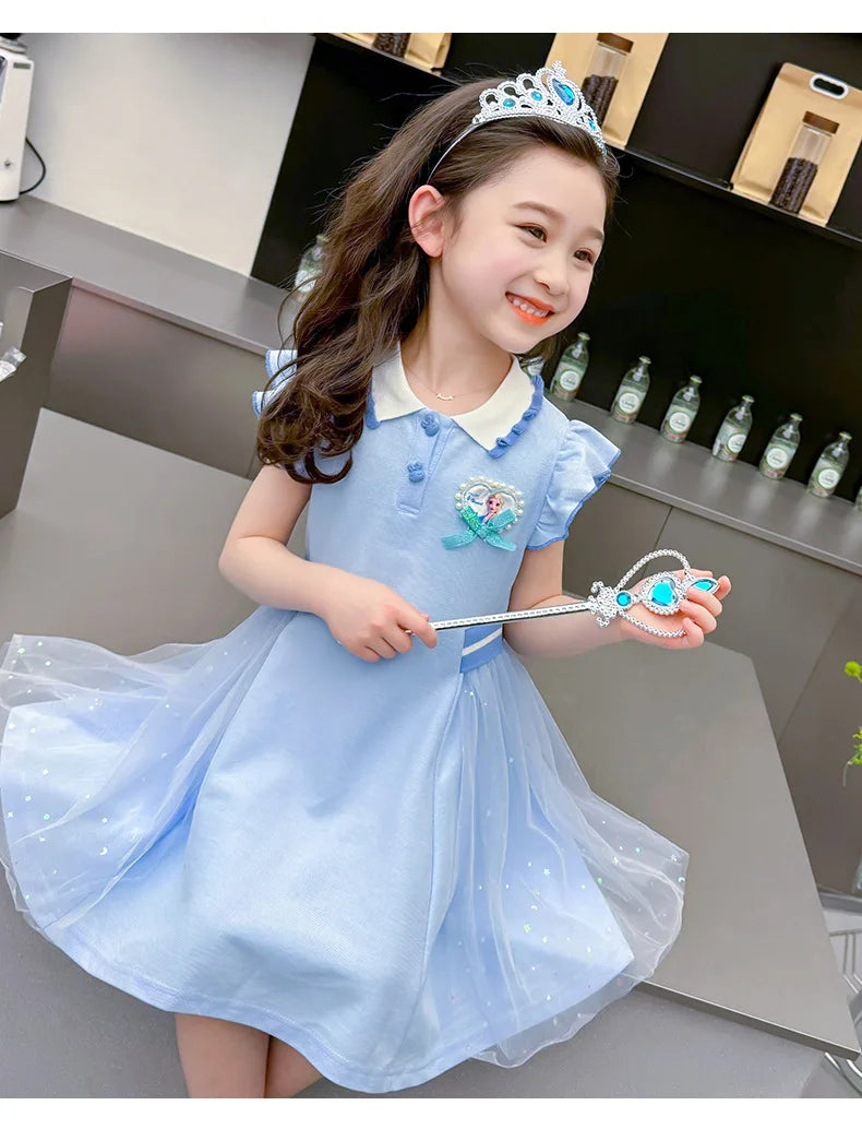Girls Summer Princess Style Polo Dress Kids Casual Short Sleeve Lapel A-Line Dress Toddler Baby Girls Party Holiday
