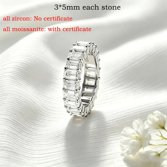 18k Plated 3*5mm Emerald Cut Moissanite Rings for Women Halo Full Eternity Bands Wedding Jewelry S925 Sterling Silver