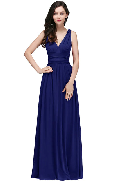 Elegant Burgundy V Neck Long Evening Dresses Summer Sleeveless Chiffon Ruched Formal Wedding Party Prom Gowns Vestido De Fiesta