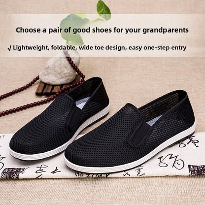 Men's Summer Soft Bottom Driving Shoes Breathable Mesh Slip-On Shoes Wear-Resistant Casual Old Beijing Style Rubber Sole