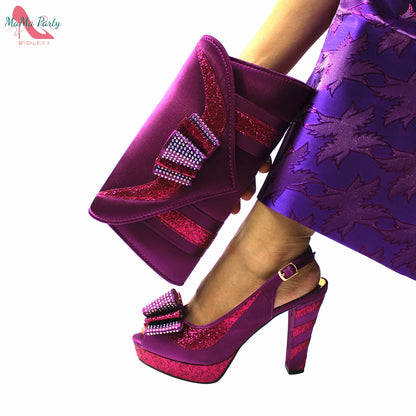 Fashion Pretty Peep Toe African Women Shoes Matching Bag Set in Silver Color Elegant Style Platform Sandals for Party