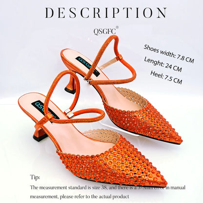 Hot Selling Italian Design African Women's Crystal High Heel Toe Sandals Party Wedding Party Silver Shoes and Bag Set