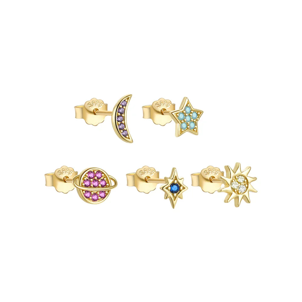 CANNER Set Double Layer Smooth Classic Hoop Earrings For Women 925 Sterling Silver Ins Flower Color Zircon Earrings Fine Jewelry