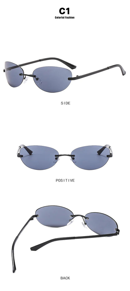 Rimless  Sunglasses Women Fashion Oval 2000'S Brand Designer Sun Glasses Y2k Wrap Around Transparent Eyewear Gradient  Shades