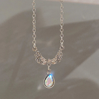 Korean Fashion Pink Crystal Heart Bow Tie Pendant Necklace Silver Color Chain Neck Necklace for Women Wedding Aesthetic Jewelry