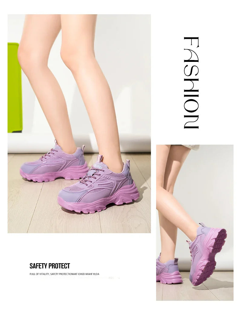 Lace-up Safety Work Shoes For Women Steel Head Boots Female Indestructible Construction Non Slip Platform Work Shoes