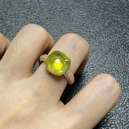 Original Design Pink Crystal Zircon Ring Candy Style Flat Ring for Women Wedding Party Fashion Jewelry Gift