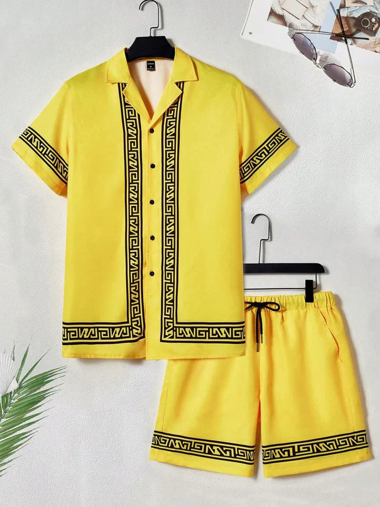 Conjunto de Camisa Masculina de Verão Impresso em 3D e Conjunto de Shorts Masculino e Feminino Moda Casual Fresco Simples Colarinho Havaiano