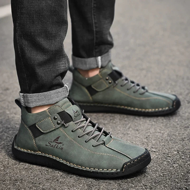 Handmade Leather Casual Men Shoes Design Sneakers Man Breathable Leather Shoes Men Ankle Boots Outdoor