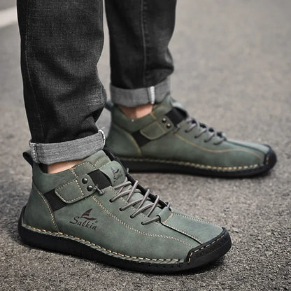 Handmade Leather Casual Men Shoes Design Sneakers Man Breathable Leather Shoes Men Ankle Boots Outdoor