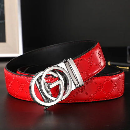 New Width 3.4cm Men's Belt Business Formal Real Leather Canvas Male Belt High Quality Metal Automatic Buckle Belt for men jeans