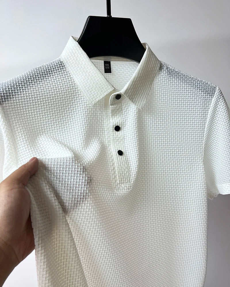 Upto EUR Sizes Tall Man Brand Top-Quality Men's Golf Shirt Lop-up Hollow Short-sleeved Polo Shirt SummerIce Silk Breathable Tee