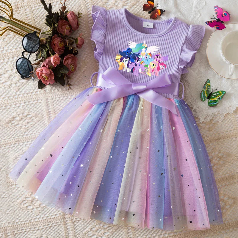 My Little Ponys Girls Dress for Sequins Toddler Girls Rainbow Tulle Sweet Kids Princess Dress for Girls Party Gift