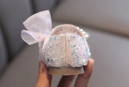 Toddler Girl's Princess Shoes Sequins Lace Bowknot 21-36 Children Mary Janes Three Colors Luxury Trendy Party Kids Shoes Flats