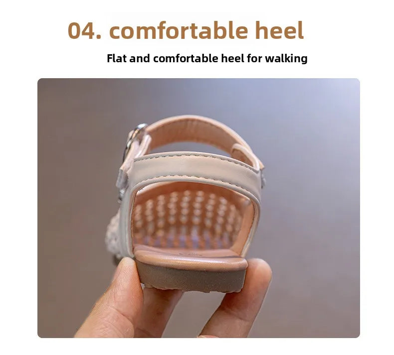 2026 Summer New Girls Woven Princess Shoes Cute Soft Sole Closed Toe Sandals Korean Style Kids Beach Shoes