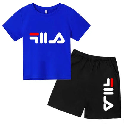 Kids Gift Sports Short-Sleeved Round Neck Black Letters Fashion White T-shirt+Shorts Summer Boy Girl Casual Outdoor Jogging Suit