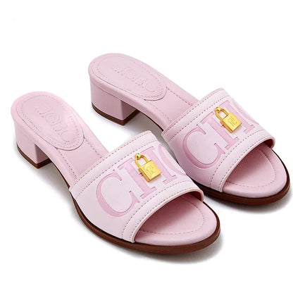 Fashion Monogram Print Elegant Design Women's Low Heeled Slippers Solid Color High Quality Metal Lock Simple Single Shoes