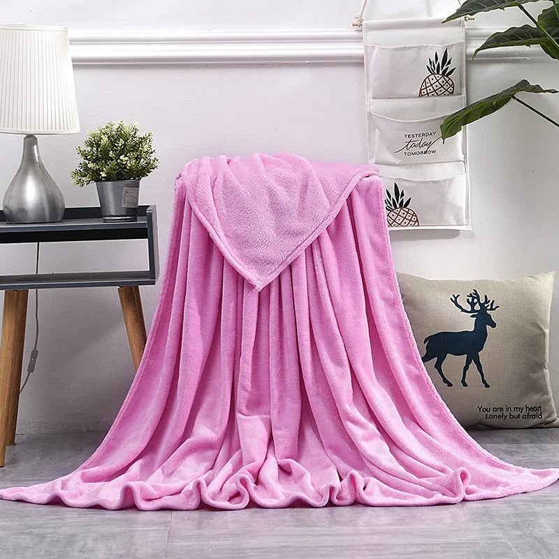 Solid Color Flannel Blanket Soft Warm Coral Fleece Velvet Blanket Winter Sheet Sofa Office Air Conditioning Yoga Nap Blanket