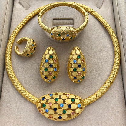 Luxury FLower Floral 4PCS DUBAI Jewelry Sets For Women Wedding Cubic Zircon Crystal CZ Indian African Bridal Jewelry Sets