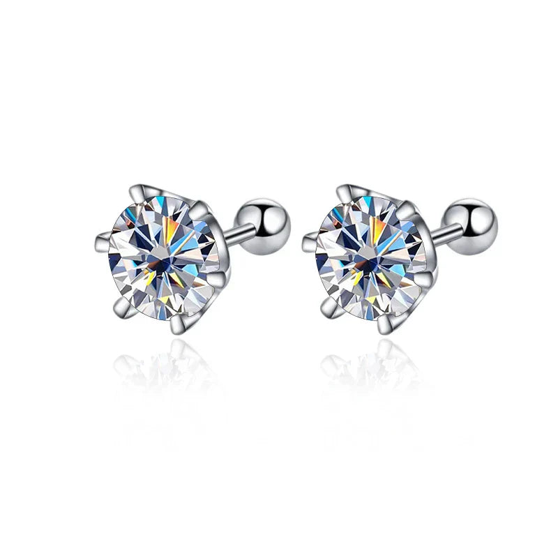 0.5-2ct Moissanite Screw Stud Earrings D Color 925 Sterling Silver Diamond Earrings For Women Wedding Fine Jewelry