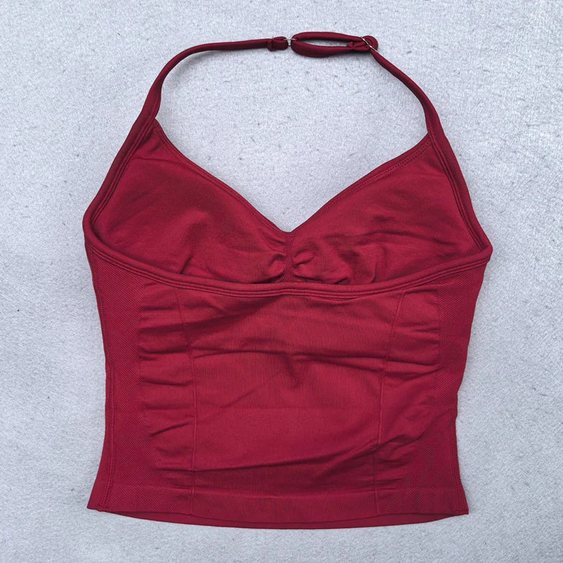 New Seamless Yoga Set Women 2Pcs Padded Halter Tank Top Scrunch Butt Lifting Gym Shorts Set Summer Sportswear Workout Clothes