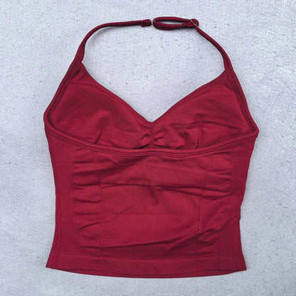 New Seamless Yoga Set Women 2Pcs Padded Halter Tank Top Scrunch Butt Lifting Gym Shorts Set Summer Sportswear Workout Clothes
