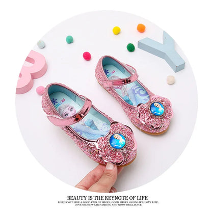 Frozen Girls Princess Shoes Spring and Autumn Flat Paillette Shoes Children's Soft Sole Baby Casual Shoe Party Shoes