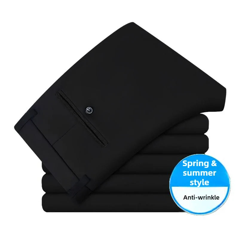 Men's Stretch Dress Pants Wrinkle Free, Slim Fit Business Trousers for Office, Spring Summer Lightweight Chino Slacks Black Blue