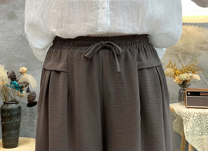 Plus sizeIce Silk Elastic Waist Wide-Leg Shorts Female Summer High Waist Drape Korean Casual Loose Soft Women's Shorts